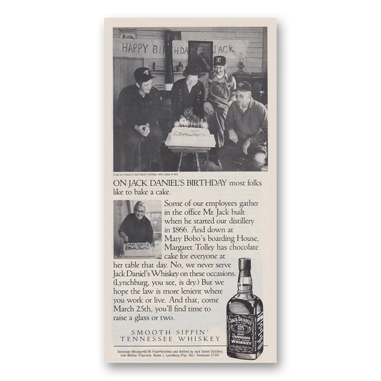 1987 Jack Daniels Jack Daniels Birthday Most Folks Like to Bake a Cake Vintage Magazine Print Ad