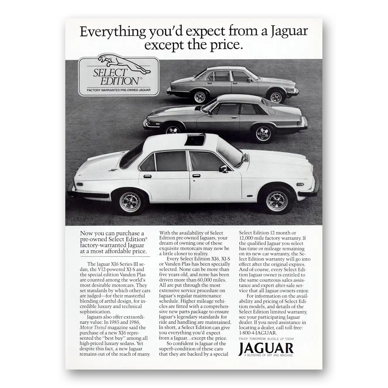 1987 Jaguar XJ6 Series III Select Edition Vintage Magazine Print Ad