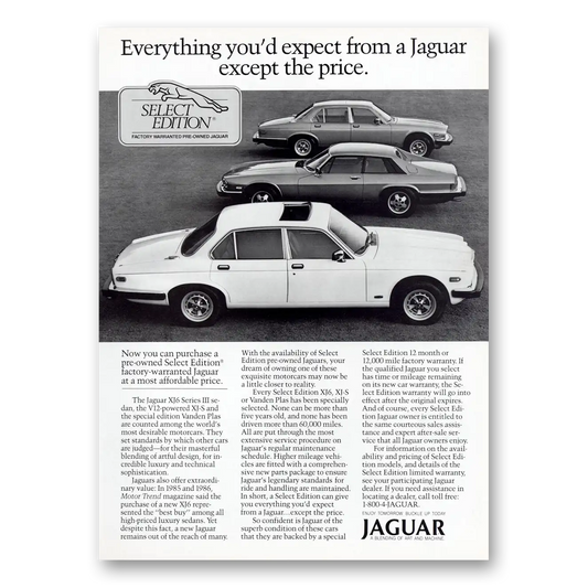 1987 Jaguar XJ6 Series III Select Edition Vintage Magazine Print Ad