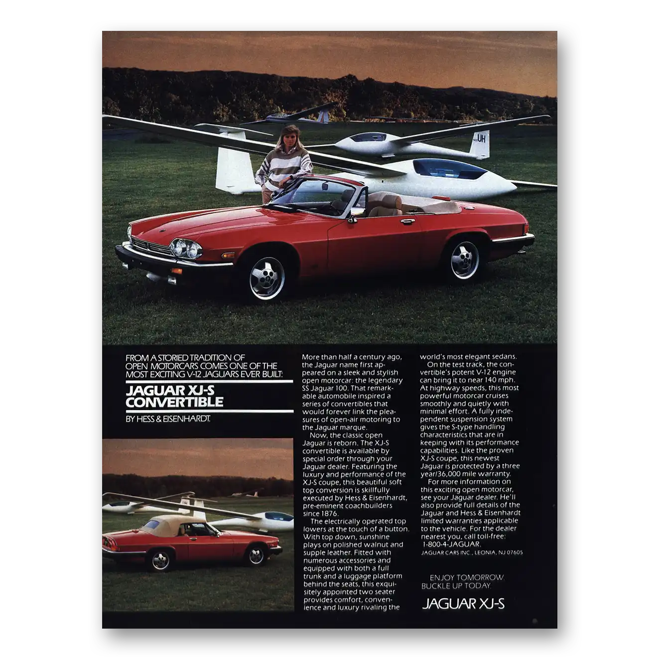 1987 Jaguar XJS Convertible Glider Planes Vintage Magazine Print Ad