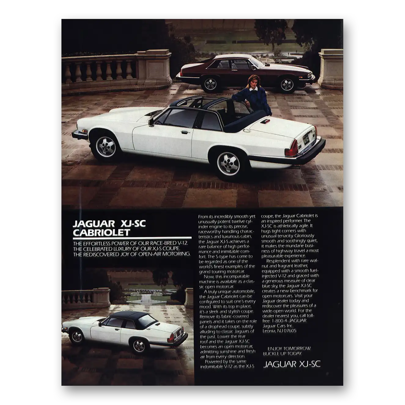 1987 Jaguar XJ-SC Cabriolet Effortless Power Race Bred Vintage Magazine Print Ad