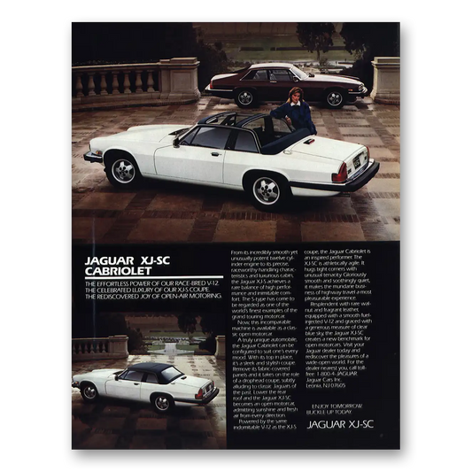 1987 Jaguar XJ-SC Cabriolet Effortless Power Race Bred Vintage Magazine Print Ad