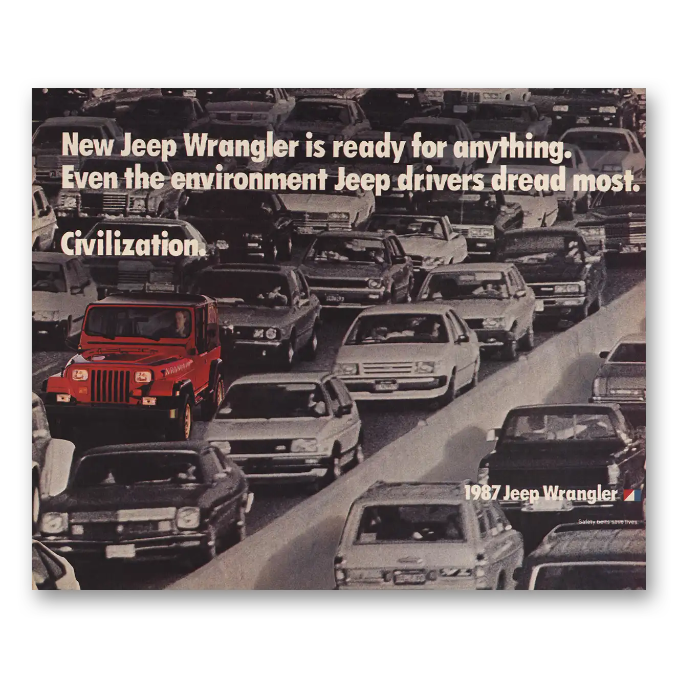 1986 Jeep Wrangler Ready for Anything Civilization Vintage Magazine Print Ad