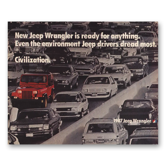 1986 Jeep Wrangler Ready for Anything Civilization Vintage Magazine Print Ad