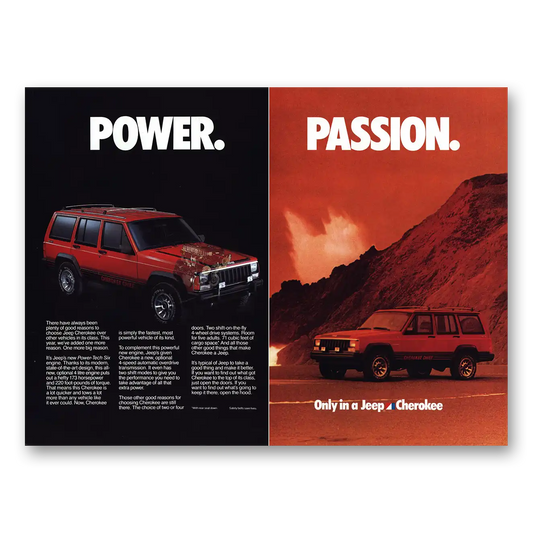 1986 Jeep Cherokee Power Passion Vintage Magazine Print Ad