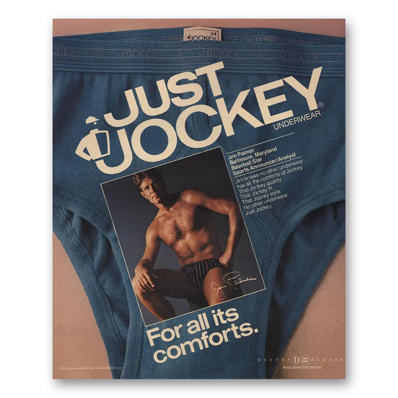 1987 Jockey Underwear Jim Palmer Vintage Magazine Print Ad