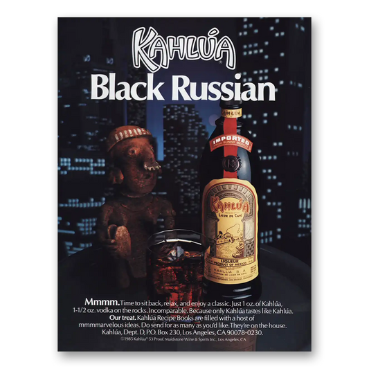 1987 Kahlua Black Russian Vintage Magazine Print Ad