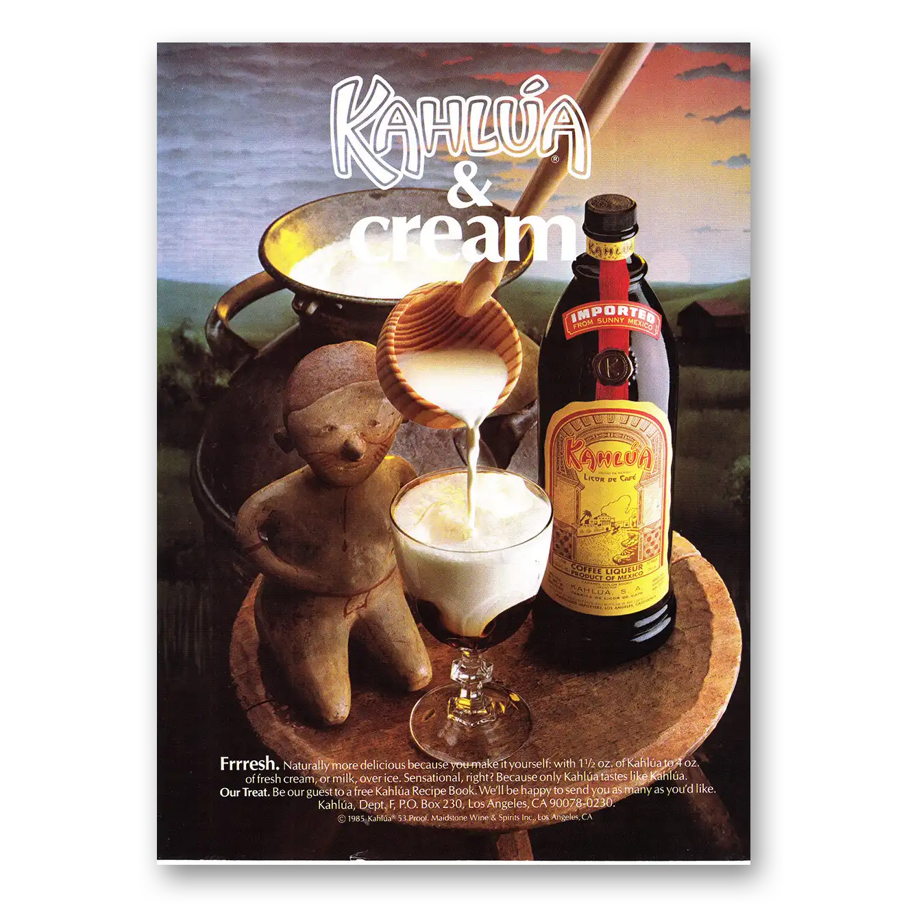 1987 Kahlua Cream Frrresh Vintage Magazine Print Ad