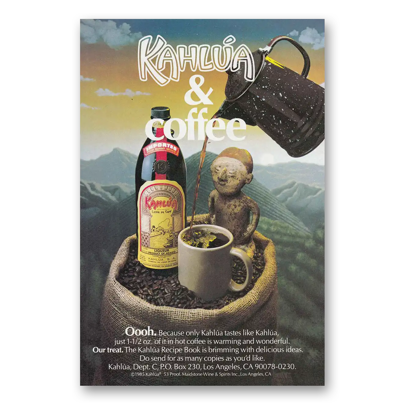 1986 Kahlua Kahlua & Coffee Beans Vintage Magazine Print Ad