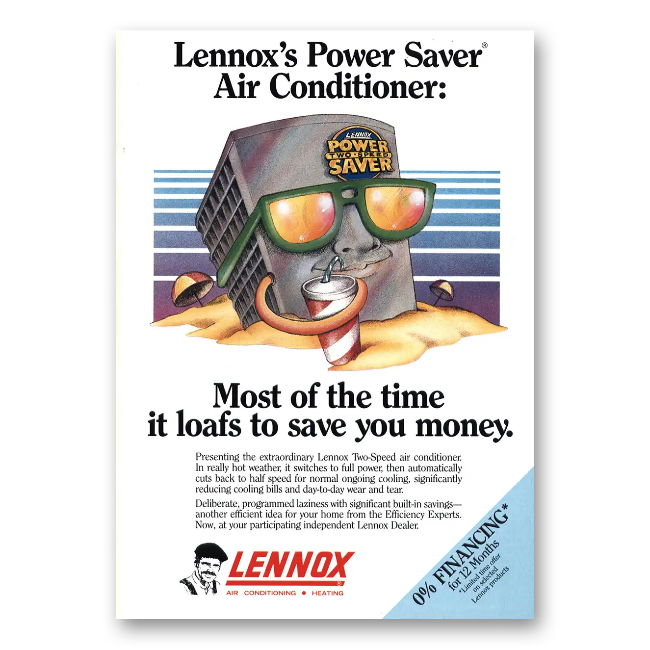 1987 Lennox Air Conditioning Power Saver Vintage Magazine Print Ad