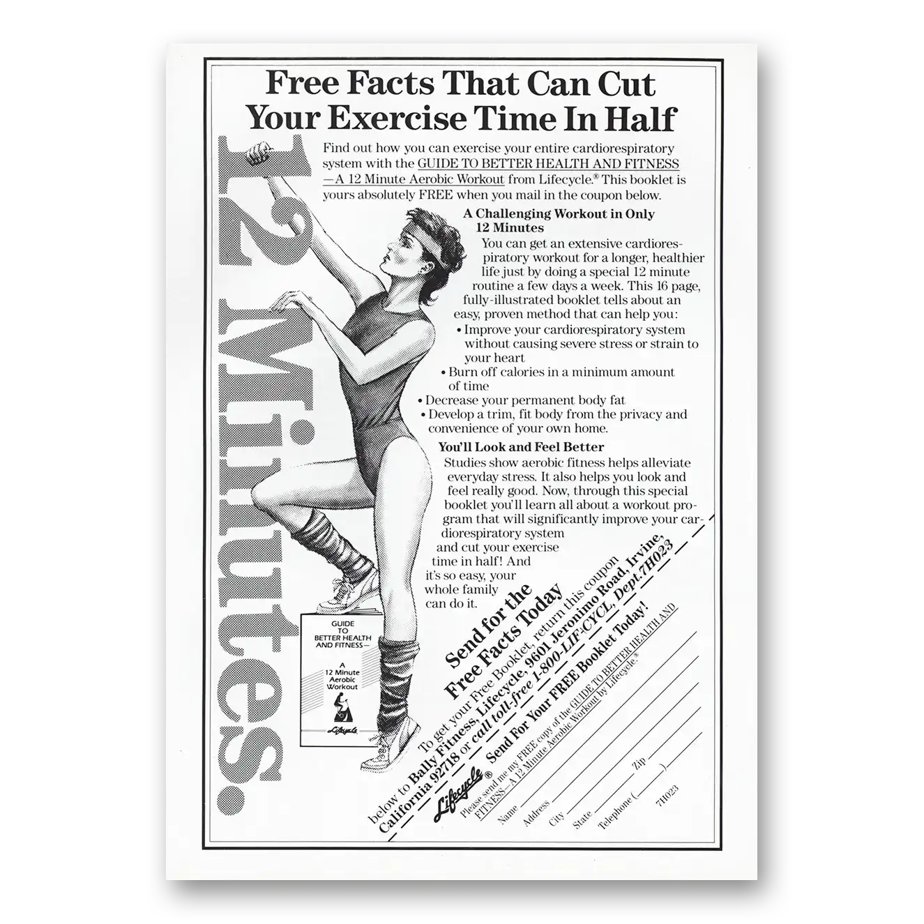 1987 Bally Fitness Products Lifecycle 12 Minutes Cut Exercise Time In Half Vintage Magazine Print Ad