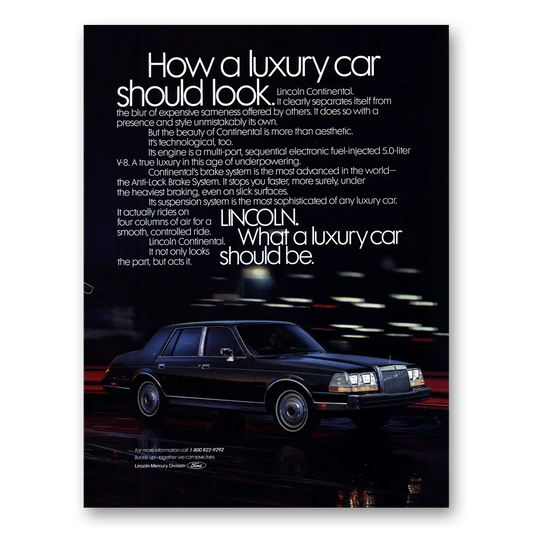 1987 Lincoln Continental How a Luxury Car Should Look Vintage Magazine Print Ad