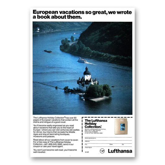 1987 Lufthansa German Airlines European Vacations Vintage Magazine Print Ad