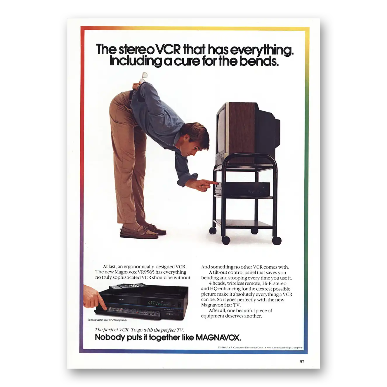 1986 Magnavox VCR VCR Cure for the Bends Vintage Magazine Print Ad