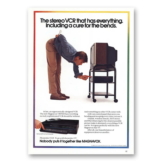 1986 Magnavox VCR VCR Cure for the Bends Vintage Magazine Print Ad