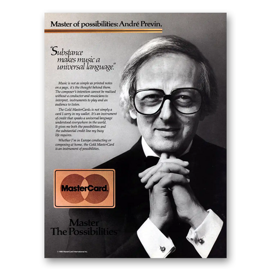 1987 MasterCard Andre Previn Vintage Magazine Print Ad