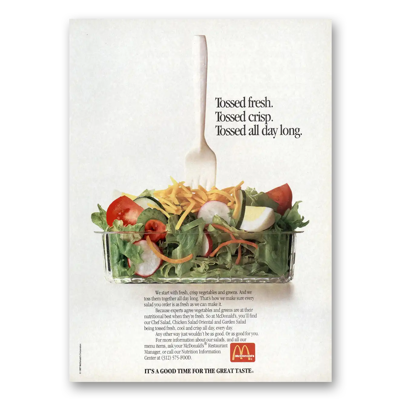 1987 McDonalds Tossed Fresh Crisp All Day Long Vintage Magazine Print Ad