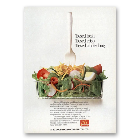 1987 McDonalds Tossed Fresh Crisp All Day Long Vintage Magazine Print Ad