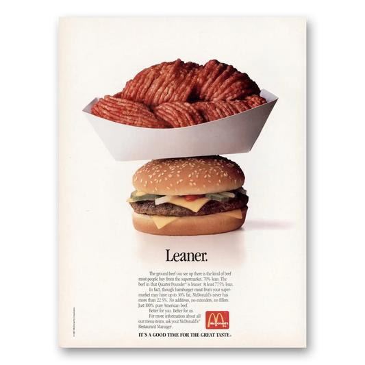 1987 McDonalds Leaner Vintage Magazine Print Ad