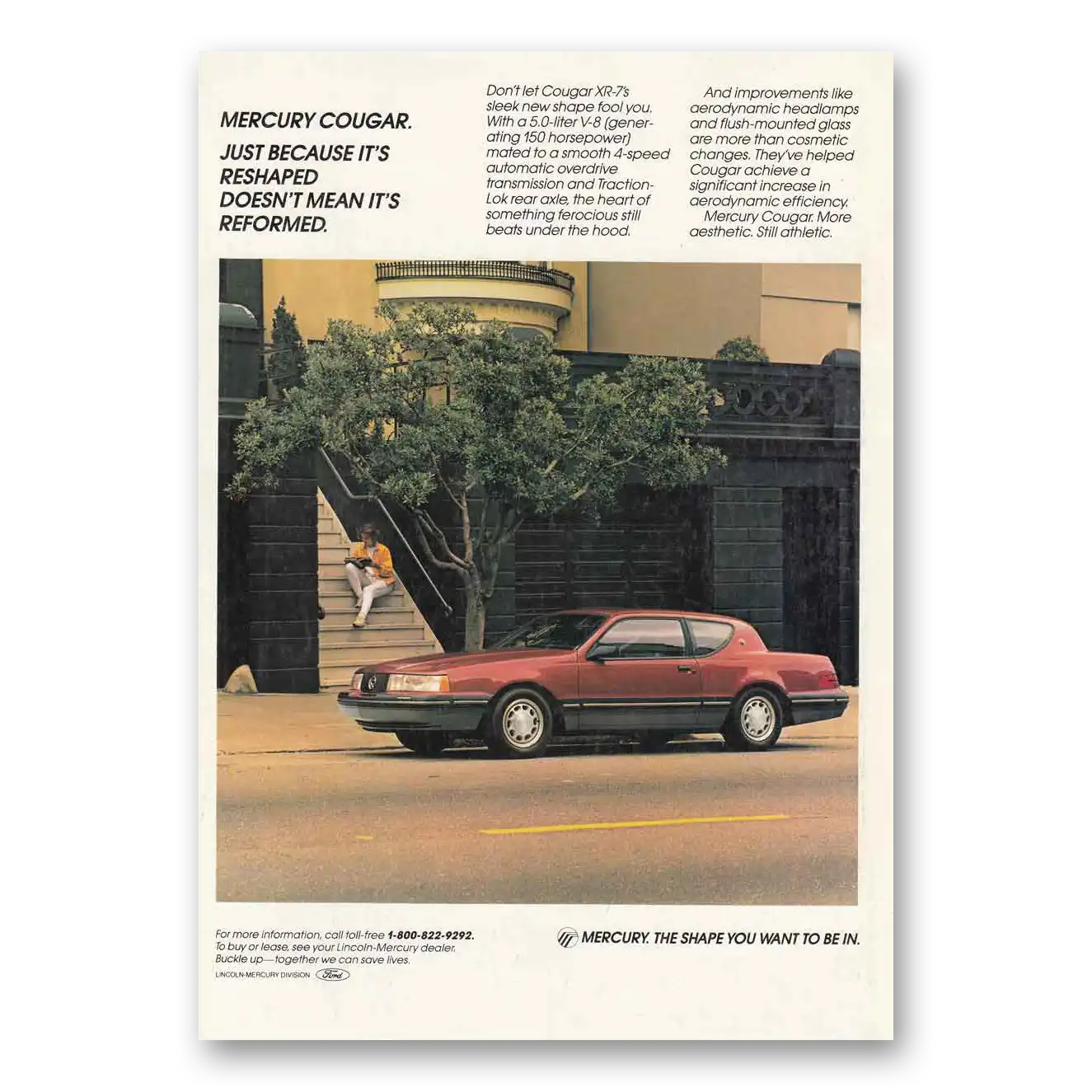 1987 Mercury Cougar Just Because Its Reshaped Vintage Magazine Print Ad