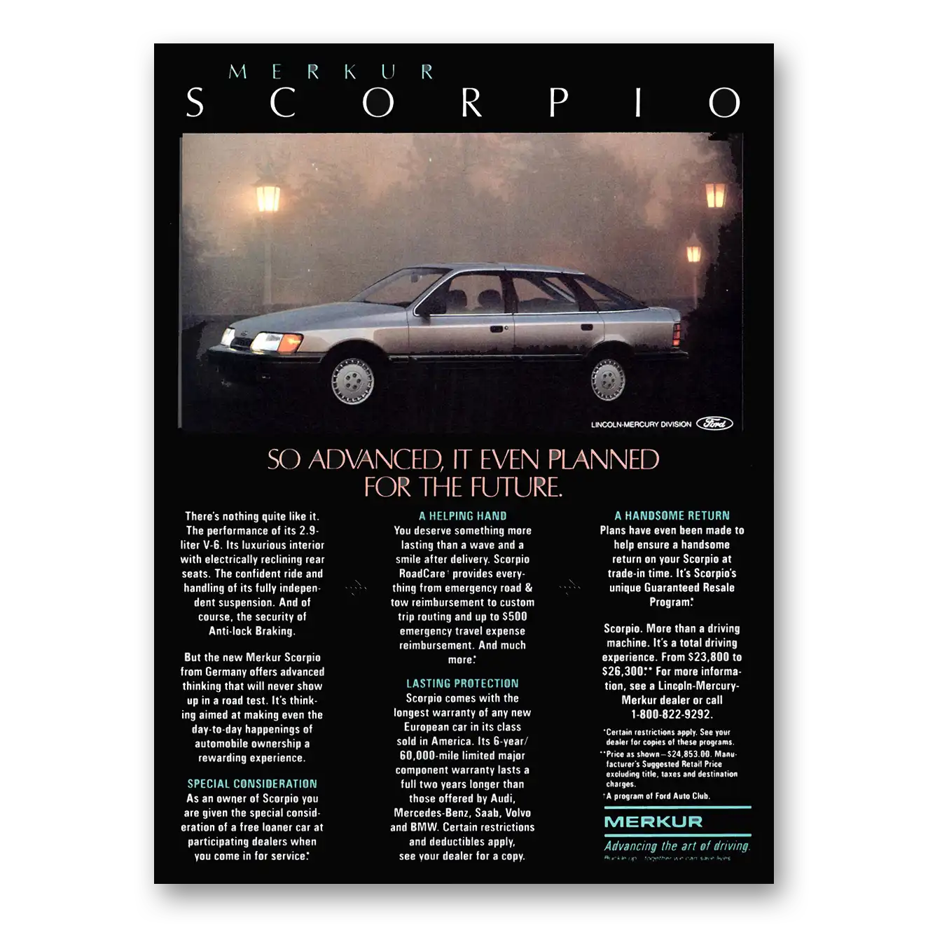 1987 Merkur Scorpio Even Planned for the Future Vintage Magazine Print Ad