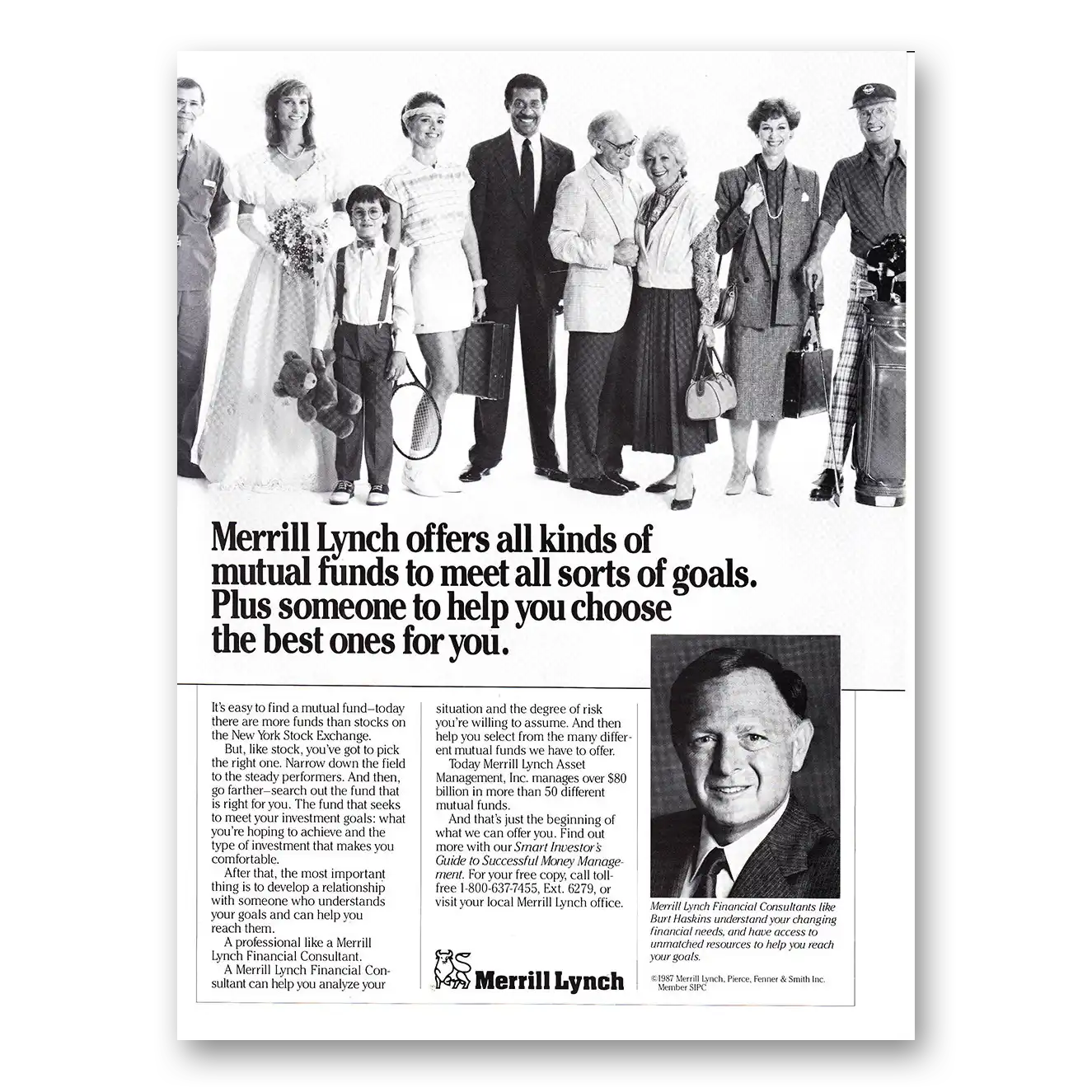 1987 Merrill Lynch Offers All Kinds of Mutual Funds Vintage Magazine Print Ad