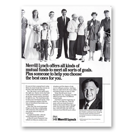 1987 Merrill Lynch Offers All Kinds of Mutual Funds Vintage Magazine Print Ad