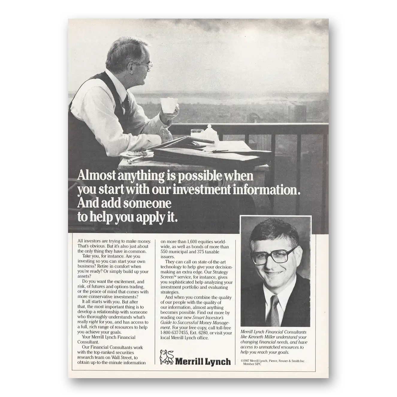 1987 Merrill Lynch Almost Anything is Possible Vintage Magazine Print Ad