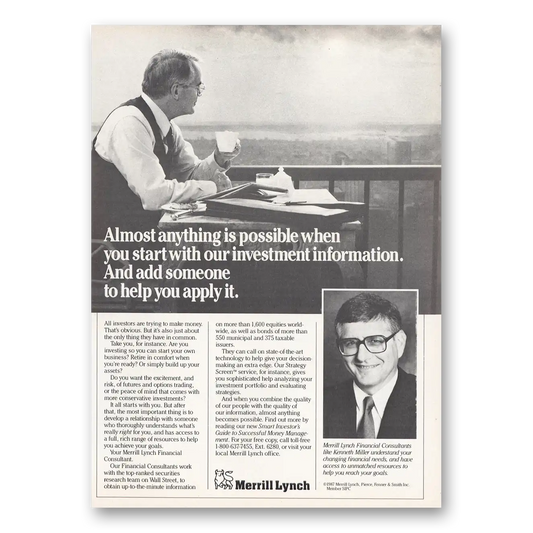 1987 Merrill Lynch Almost Anything is Possible Vintage Magazine Print Ad