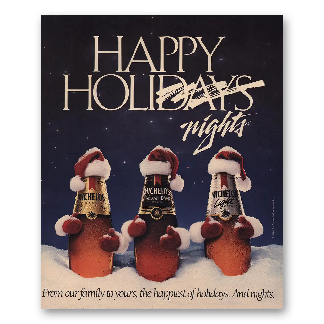 1987 Michelob Beer Happy Holidays Nights Vintage Magazine Print Ad