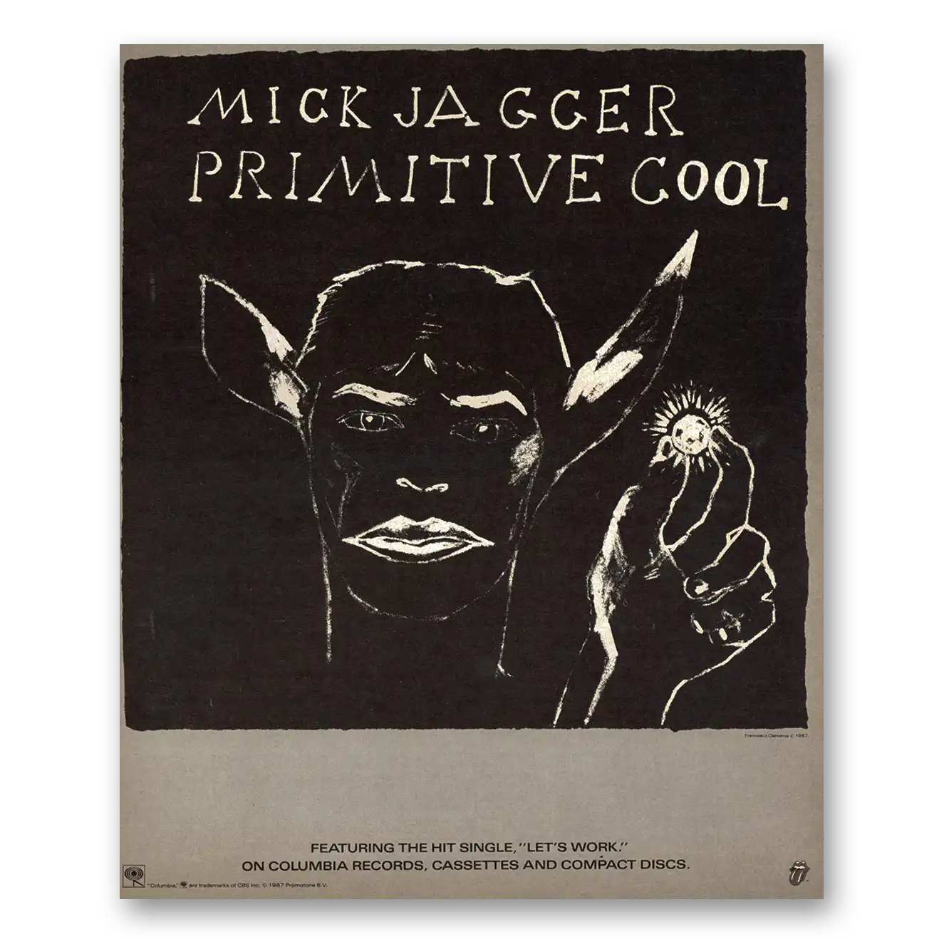 1987 Mick Jagger Promo Primitive Cool Vintage Magazine Print Ad