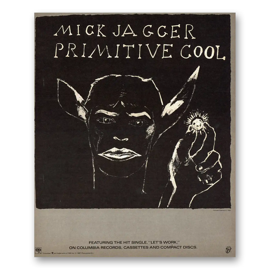 1987 Mick Jagger Promo Primitive Cool Vintage Magazine Print Ad