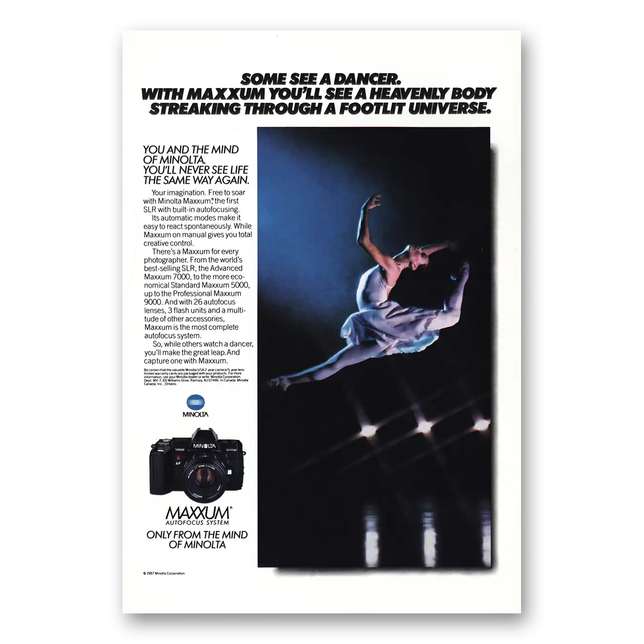 1987 Minolta Maxxum Camera Some See a Dancer Vintage Magazine Print Ad