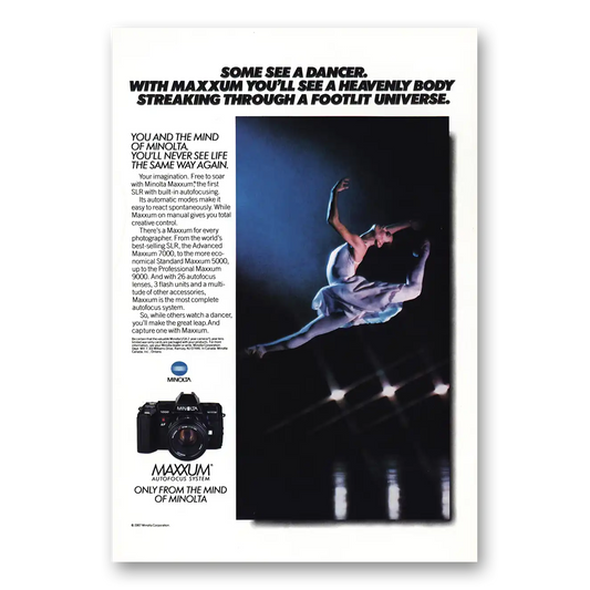 1987 Minolta Maxxum Camera Some See a Dancer Vintage Magazine Print Ad