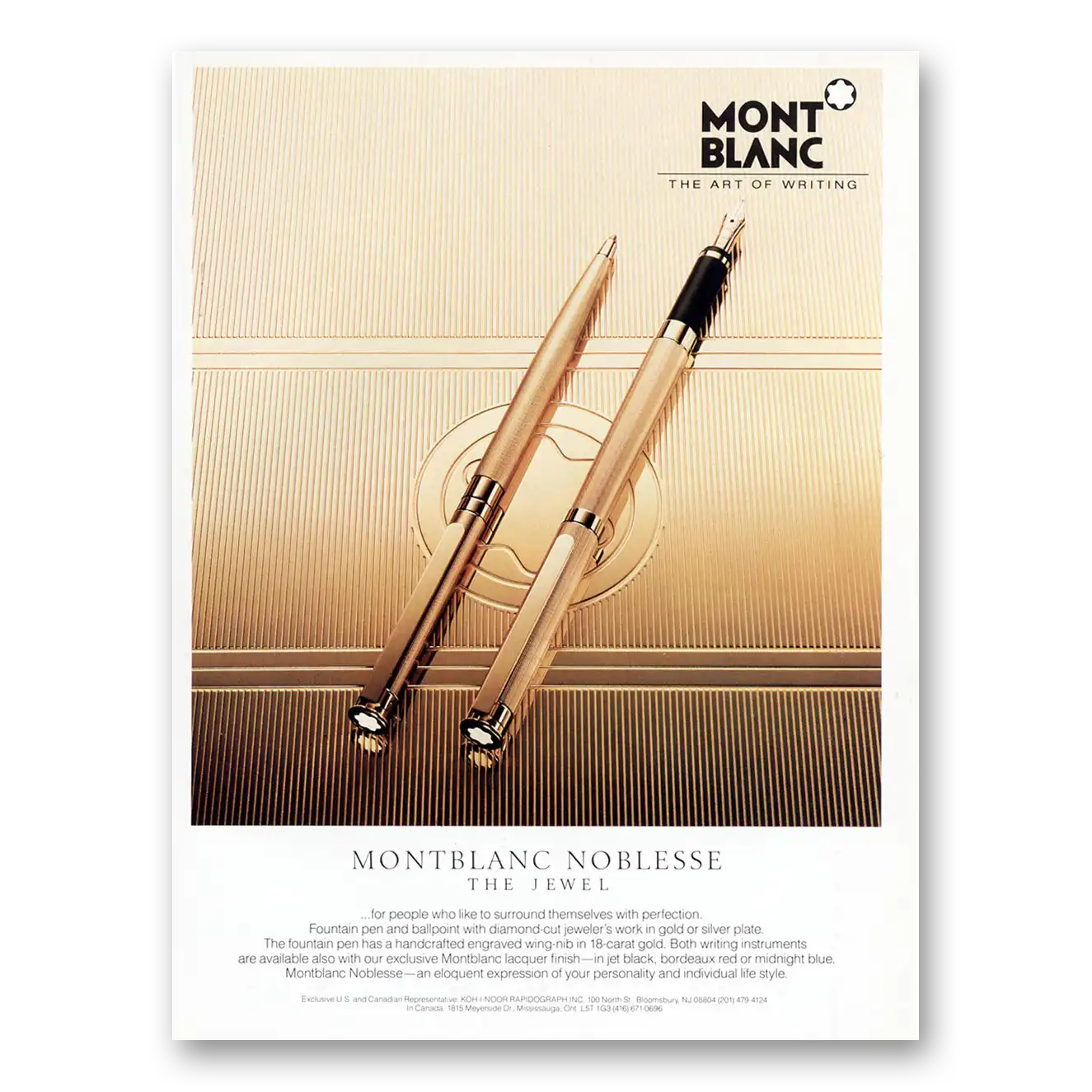 1987 Montblanc Pens Noblesse The Jewel Vintage Magazine Print Ad