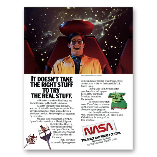 1987 NASA Space and Rocket Center Right Stuff Real Stuff Vintage Magazine Print Ad