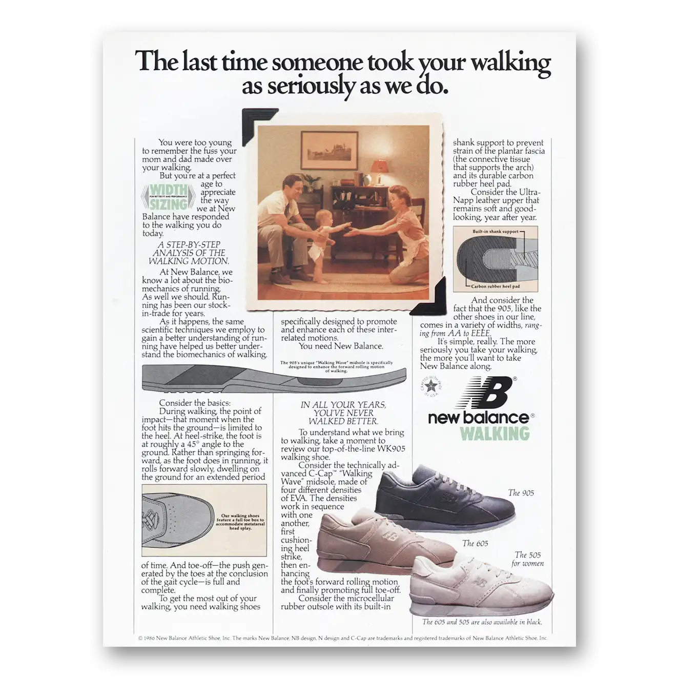 1987 New Balance Shoes Last Time Someone Took Your Walking Seriously Vintage Magazine Print Ad