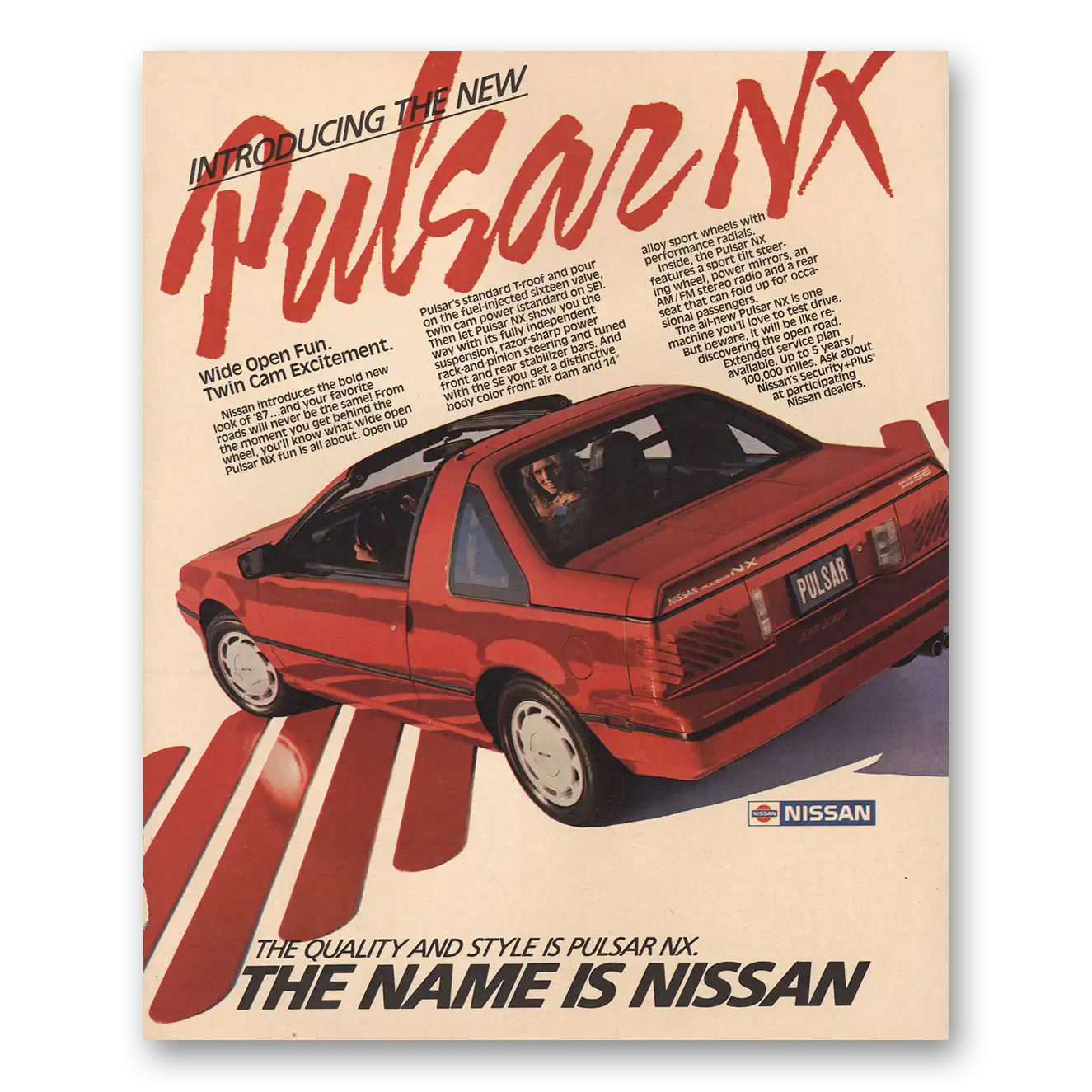 1987 Nissan Pulsar Wide Open Fun Twin Cam Vintage Magazine Print Ad