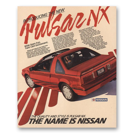 1987 Nissan Pulsar Wide Open Fun Twin Cam Vintage Magazine Print Ad