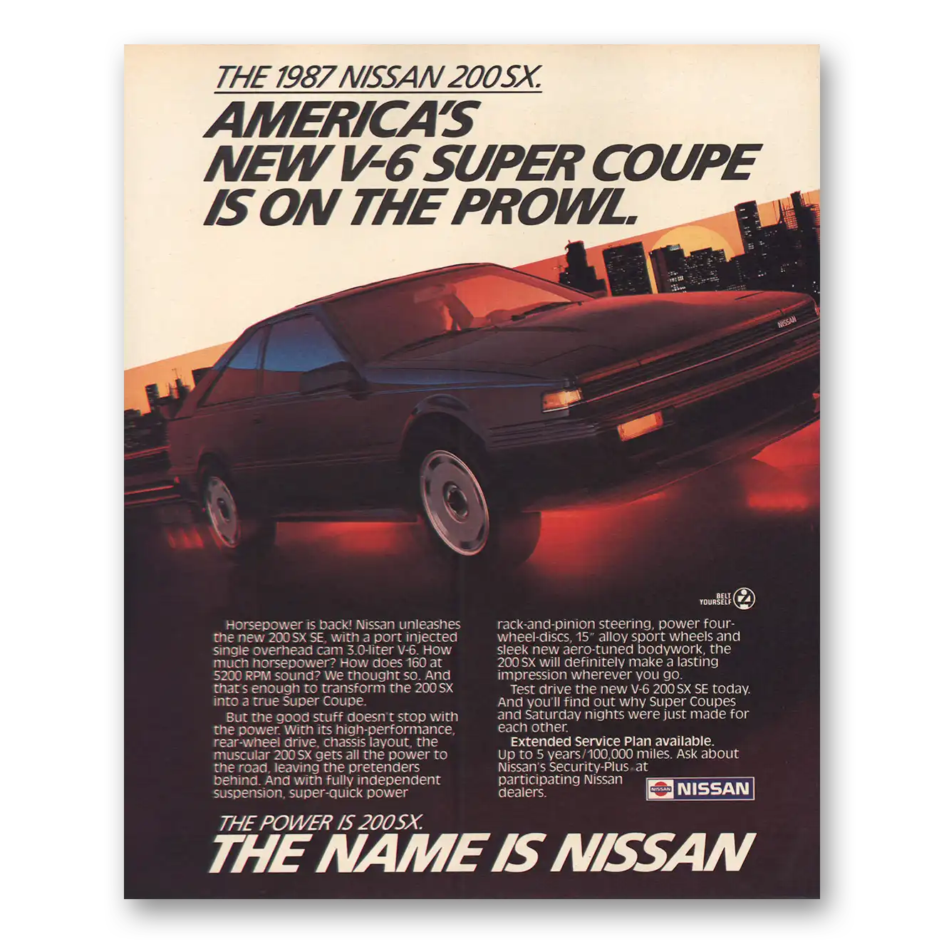 1986 Nissan 200SX Super Coupe On the Prowl Vintage Magazine Print Ad