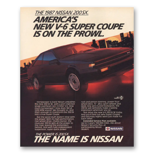 1986 Nissan 200SX Super Coupe On the Prowl Vintage Magazine Print Ad