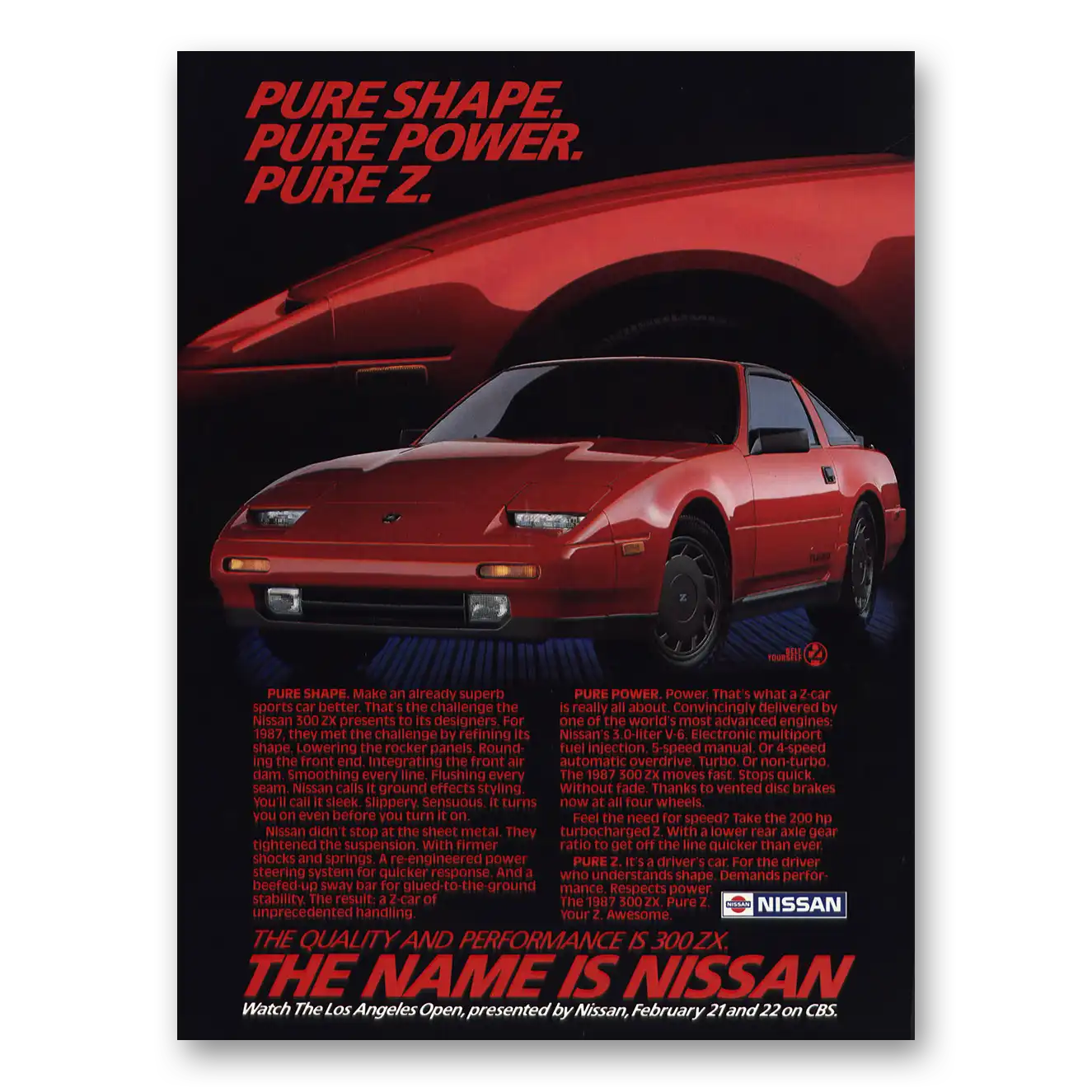 1987 Nissan 300ZX Pure Shape Pure Power Pure Z Vintage Magazine Print Ad