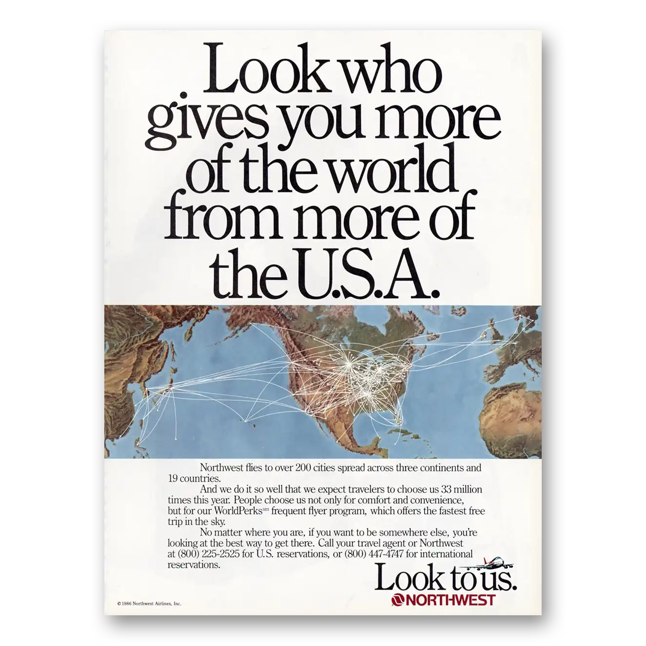 1987 Northwest Airlines Look Who Gives You More Vintage Magazine Print Ad