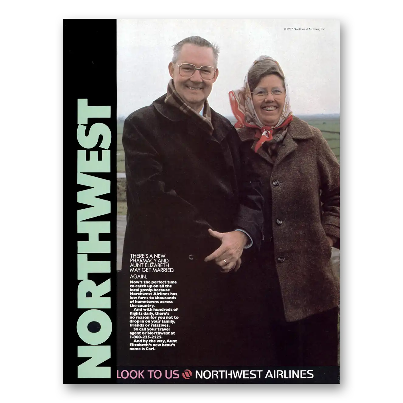 1987 Northwest Airlines Aunt Elizabeth May Get Married Vintage Magazine Print Ad