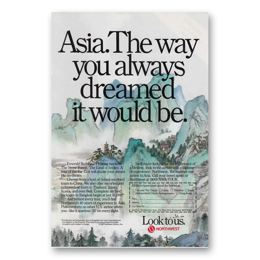 1987 Northwest Airlines Asia The Way You Always Dreamed Vintage Magazine Print Ad