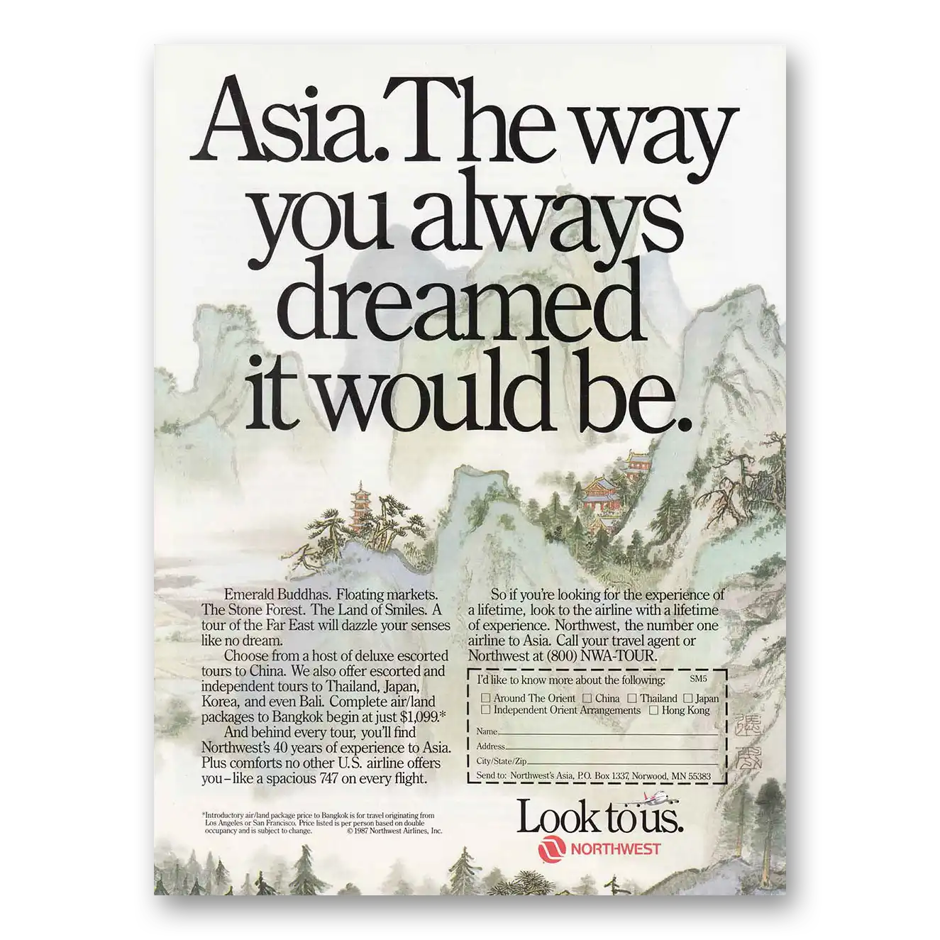 1987 Northwest Airlines Asia Way You Always Dreamed It Would Be Vintage Magazine Print Ad