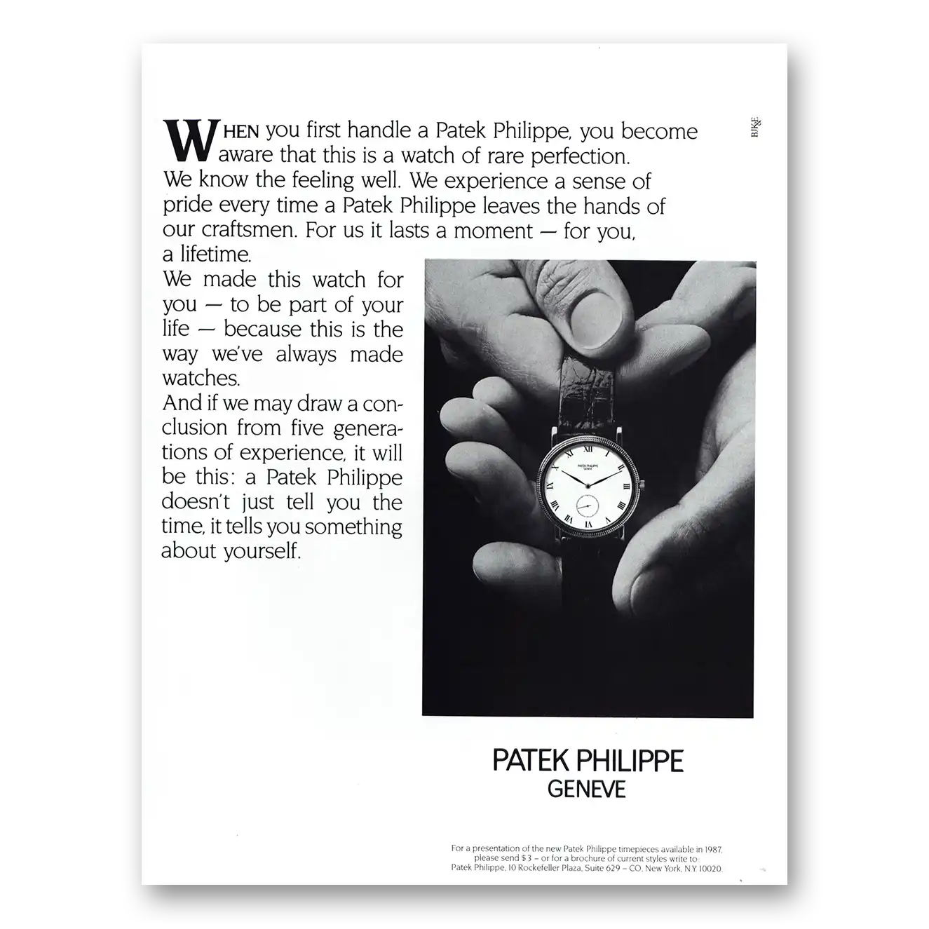 1987 Patek Philippe Watch When Your First Handle Vintage Magazine Print Ad