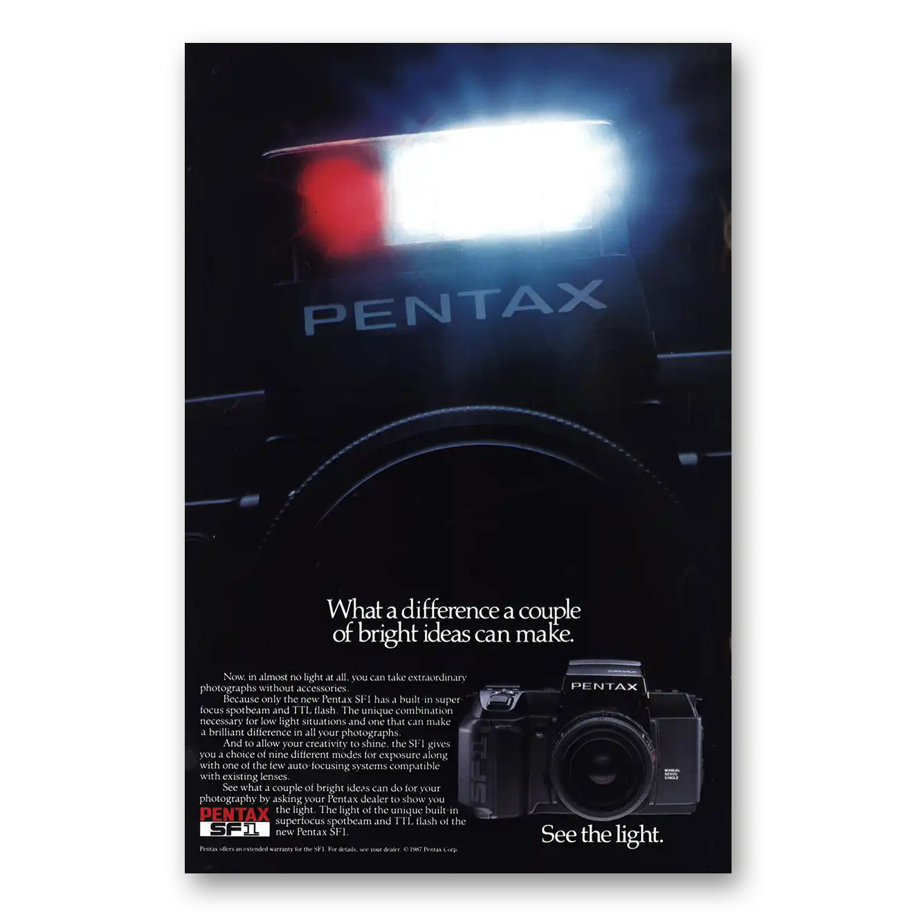 1987 Pentax Camera Bright Ideas Vintage Magazine Print Ad