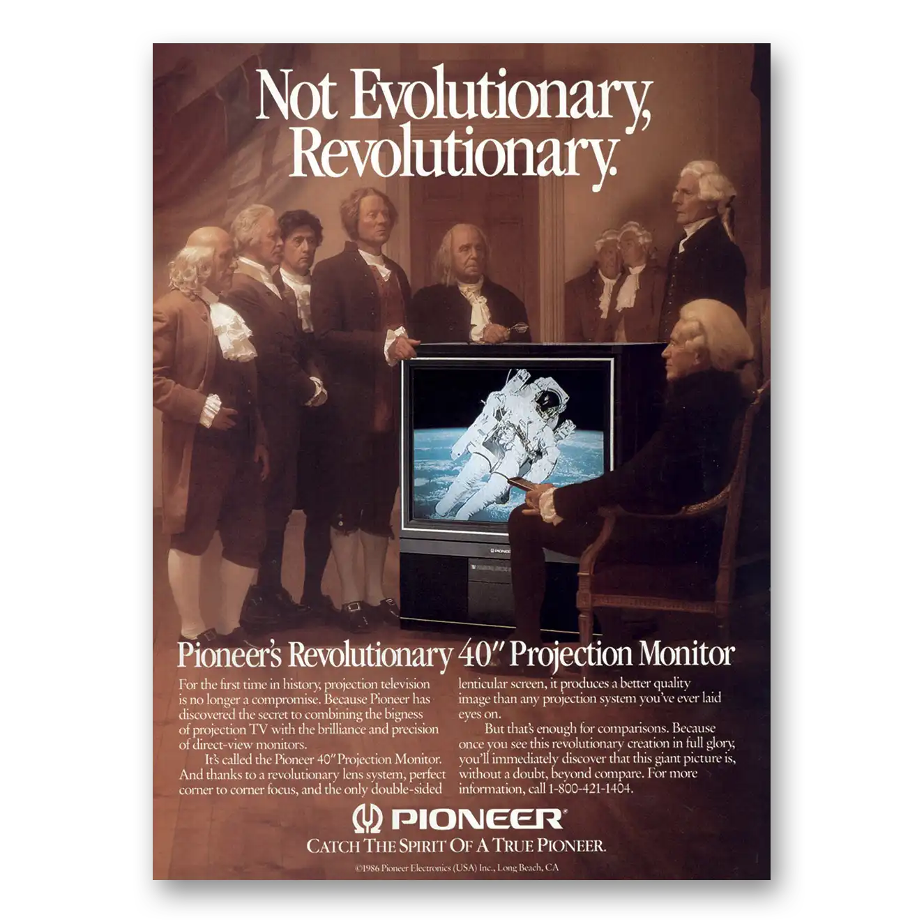 1987 Pioneer Projection Monitor TV Not Evolutionary Revolutionary Vintage Magazine Print Ad