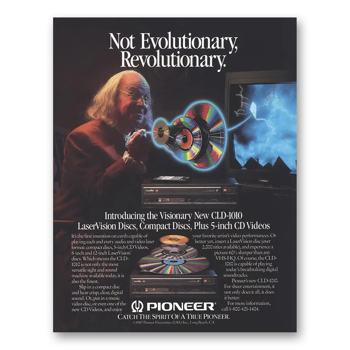 1987 Pioneer CD Players LaserVision Not Evolutionary Revolutionary Vintage Magazine Print Ad